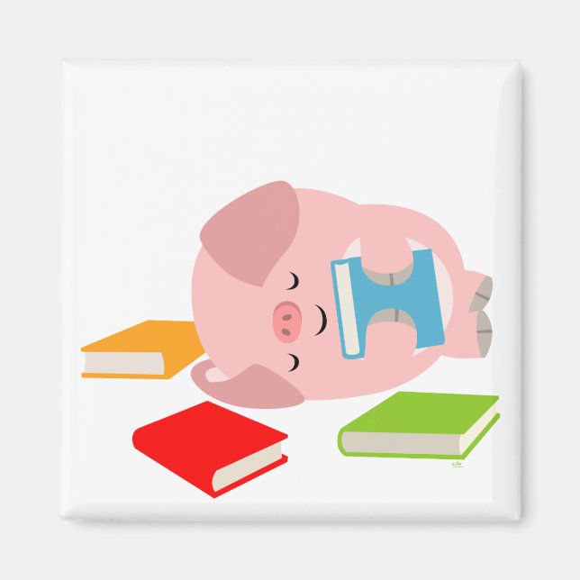 Magnet Little Bok Älskare (Cute Tecknad Gris) (Framsidan)