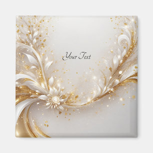 Magnet med blommor i vitguld