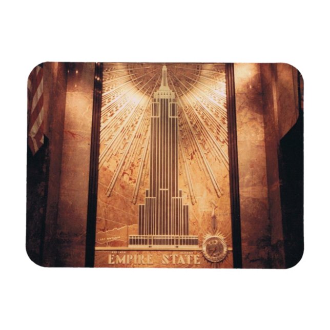 Magnet med Empire state Byggnad Plaque Photo (Horisontell)