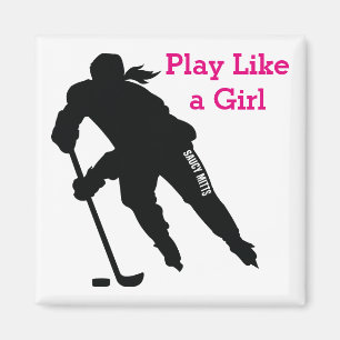 Magnet med kvinnlig ishockeyspelares siluett