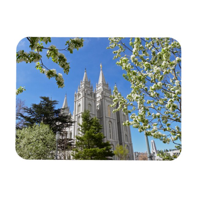 Magnet med SLC Temple med vita blommor (Horisontell)
