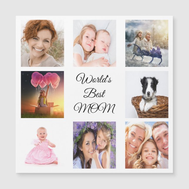 Magnet med vit fotokollage för bästa mamma (Framsida)