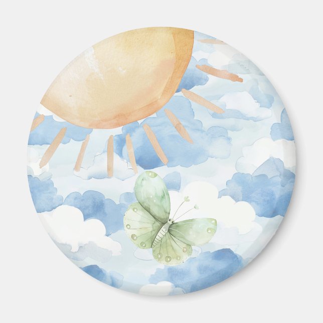 Magnet mit Schmetterling im blauen Himmel mit Wolk (Framsidan)