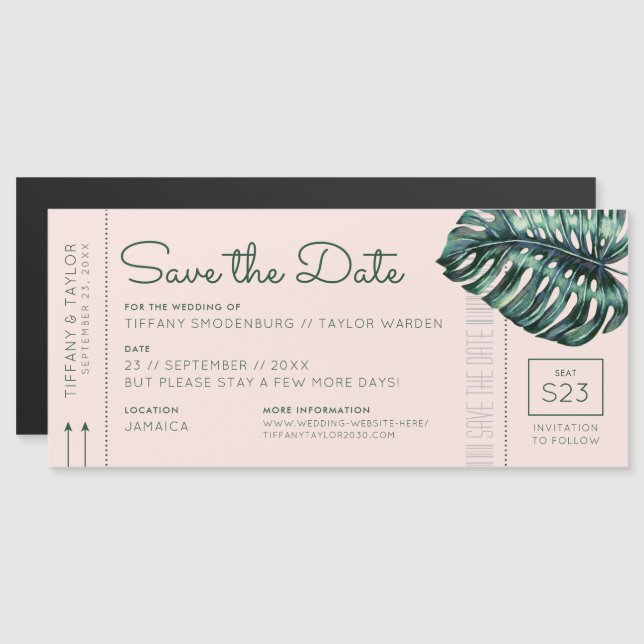 Magnet Monstera  Boarding Pass (monstera) Spara da (Fram/baksida)