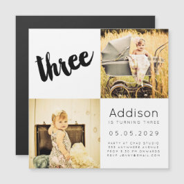 MAGNET Pojke Girl 3 3rd Birthday Photo Card