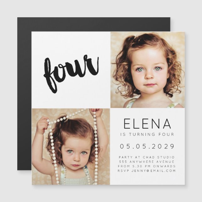 MAGNET Pojke Girl FYUR 4e födelsedagen-fotokort (Fram/baksida)