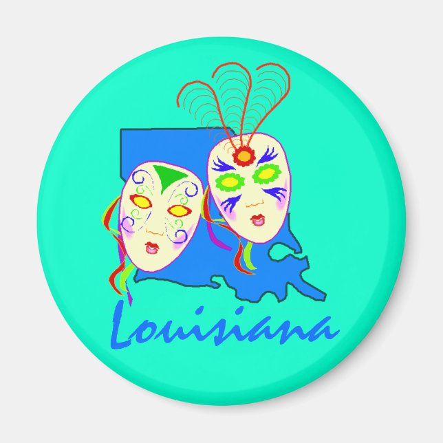 Magnet ~ Promote Louisiana State Karta & Mardi Gra (Framsidan)