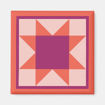 Magnet - Quilt Square med mjuka stjärnor (orange/r