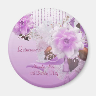 Magnet Quinceañera 15-års Lilac Rosa Blommig Vit