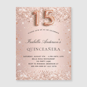 Magnet Quinceanera ro guld glitter