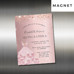 Magnet Quinceanera rosa-klänningsinbjudan