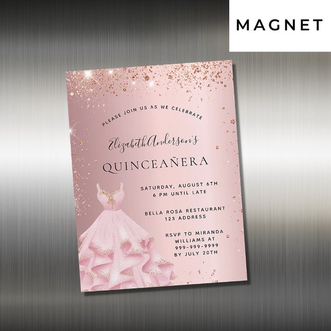 Magnet Quinceanera  rosa-klänningsinbjudan (Skapare uppladdad)