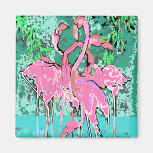 Magnet - Retro abstrakt flock av rosa Flamingos