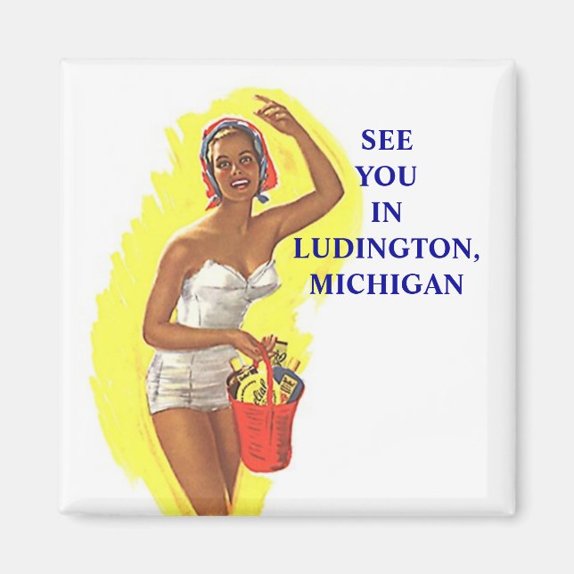 Magnet ~ RETRO Snyggt Swimfit Dam vid stranden (Framsidan)