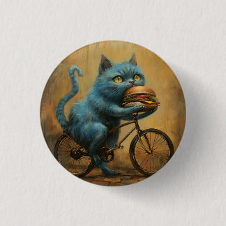 Magnet\Rolig Blå Katt Ridande Cykel med Jätte Knapp