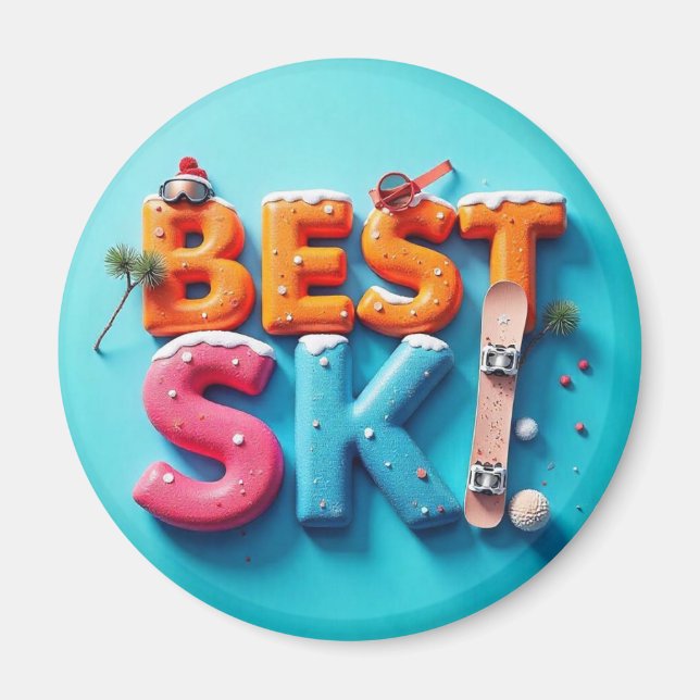 Magnet Rond Frigo – Design Unique - BEST SKI  (Framsidan)