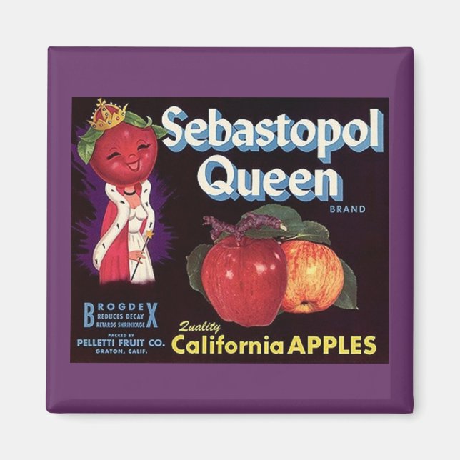 MAGNET ~ SEBASTOPOL QUEEN APPLES VINTAGE ETIKETT (Framsidan)