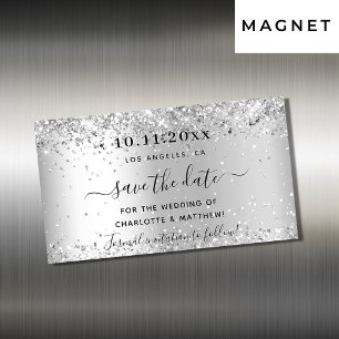 Magnet silver glitter bröllop spara datum