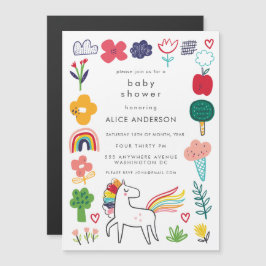 |MAGNET| Söt söt enhörning baby shower inbjudan Magnetisk Inbjudningskort