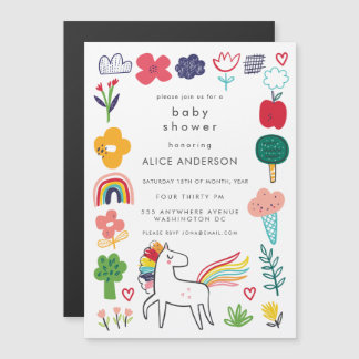 |MAGNET| Söt söt enhörning baby shower inbjudan Magnetisk Inbjudningskort