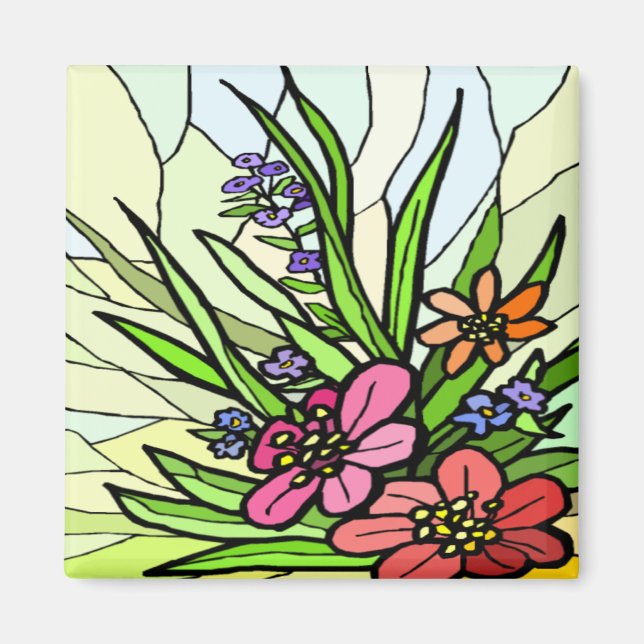 Magnet Stain Glass Blomsterträdgård Magnet (Framsidan)