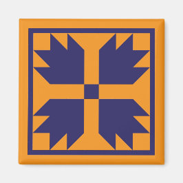 Magnet - UC Bear Tass Quilt Block (blått på guld)