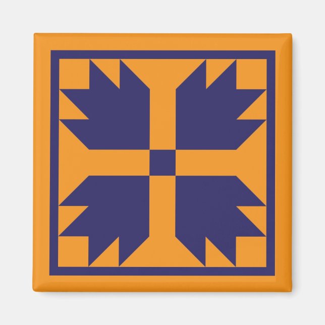 Magnet - UC Bear Tass Quilt Block (blått på guld) (Framsidan)