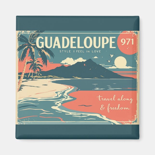 Magnet vintage Guadeloupe 971 – Plage tropicale ré (Framsidan)