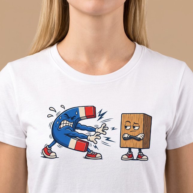 Magnet vs träblock Roligt T Shirt (Skapare uppladdad)