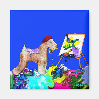 Magnet: Wheaten Terrier Artist (Blue Bkgd) Magnet