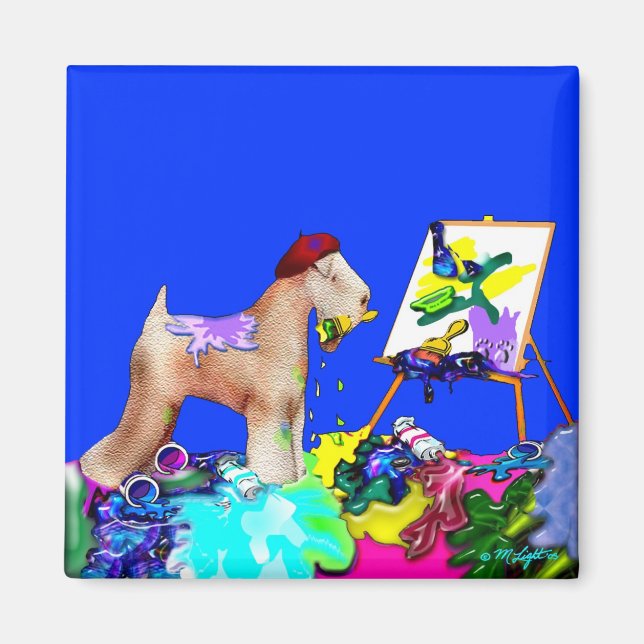 Magnet: Wheaten Terrier Artist (Blue Bkgd) Magnet (Framsidan)