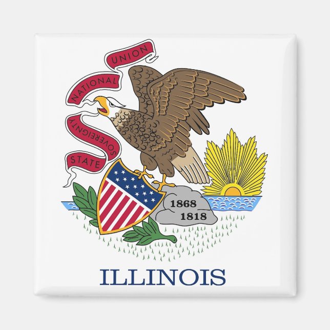 Magnet with Flagga of Illinois State - USA (Framsidan)