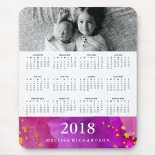 Magneta vattenfärg och foto för kalender   för musmatta