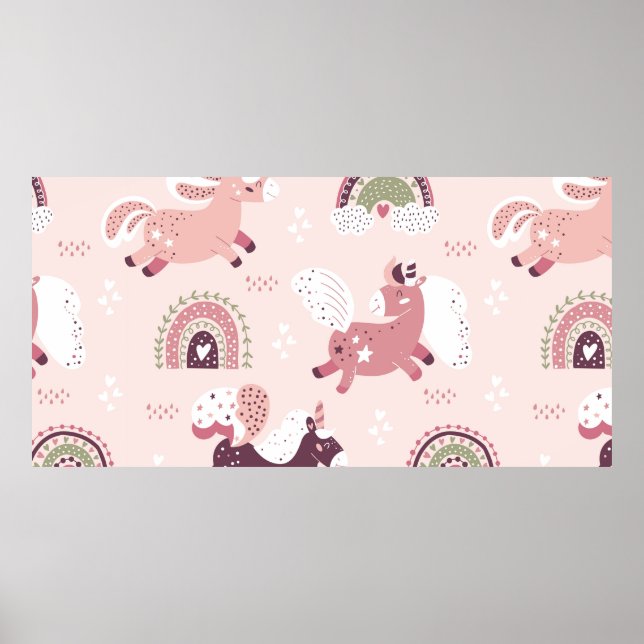 Magnetbakgrund med små unicorns och regnbågar poster (Framsidan)