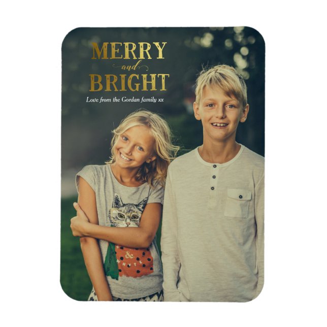 Magnetfotokort för Merry och Bright Guld Magnet (Vertikal)