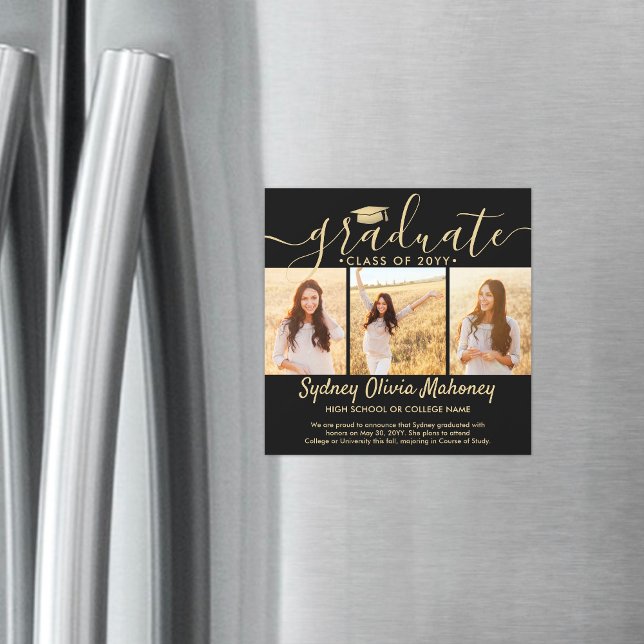 Magnetic Black Guld Studenten fotomeddelande Magnetisk Inbjudningskort (Skapare uppladdad)