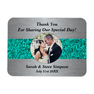 Magnetic Bröllop Photograph Teal Tack Memento Magnet