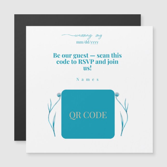 Magnetic Card| QR Code Wedding Magnet Invite (Fram/baksida)