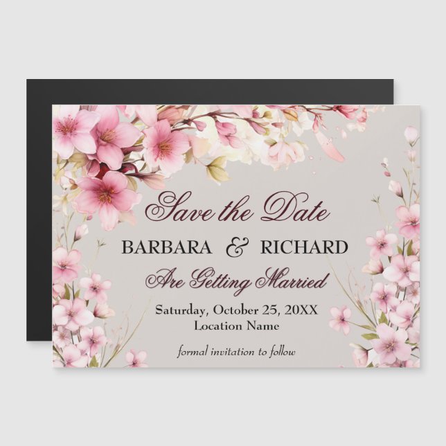 Magnetic Elegant Floral Wedding Save the Date (Fram/baksida)