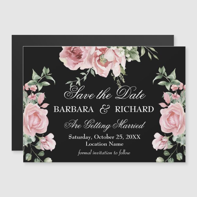 *Magnetic Elegant Floral Wedding Save the Date (Fram/baksida)