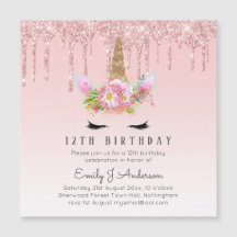 MAGNETIC Glitter Unicorn 12:e Birthday Rosa Guld