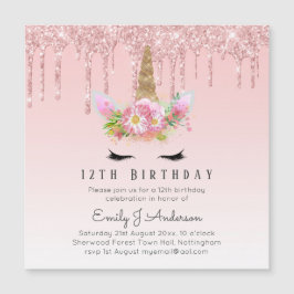 MAGNETIC Glitter Unicorn 12:e Birthday Rosa Guld