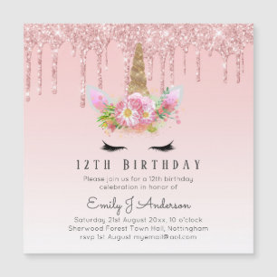 MAGNETIC Glitter Unicorn 12:e Birthday Rosa Guld
