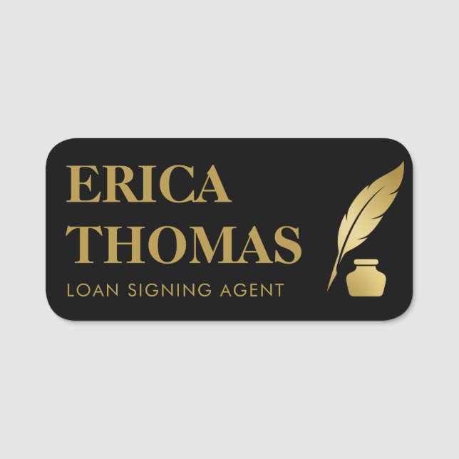Magnetic Notary Signing Agent Luxury Black & Guld Namnbricka (Framsida)