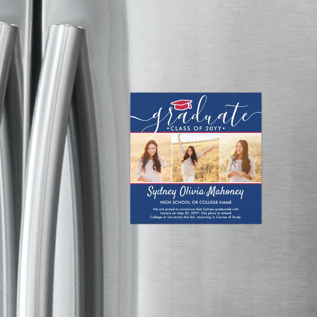 Magnetic Red White & Blue Studenten annons Magnetisk Inbjudningskort (Skapare uppladdad)