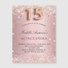 Magnetinbjudan till Quinceanera  rosa ros guld