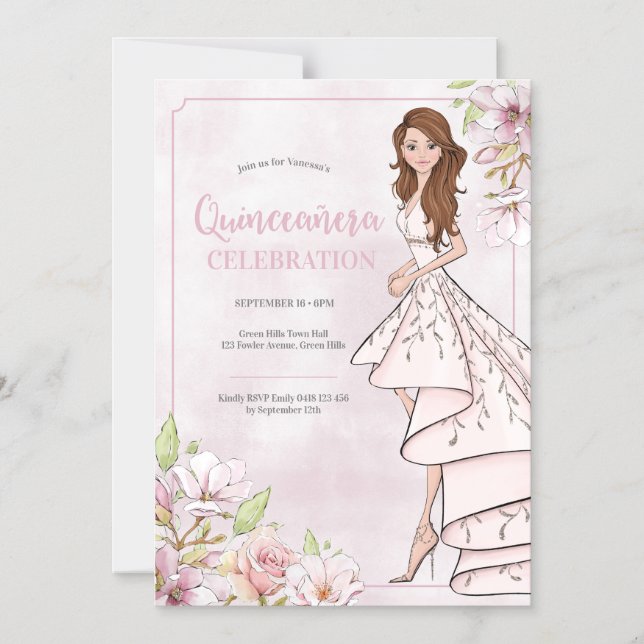 Magnetisk inbjudan till Quinceañera Glamor Girl Magnetisk Inbjudningskort (Framsida)