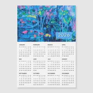 Magnetisk kalender för 2026 med blå Blommigt Abstr