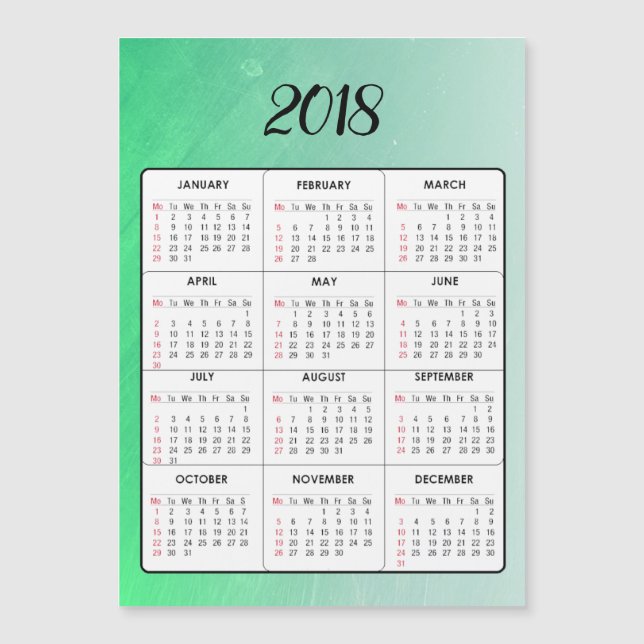 Magnetisk kalender för gott nytt år 2018 Grönt (Framsida)