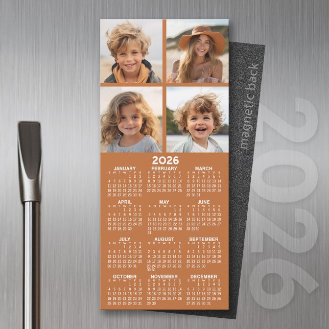 Magnetisk kalender med Photo Collage - Terra Cotta (2026 Calendar Magnet for the Fridge or Home Office - Add a Photo for a Personal Touch)